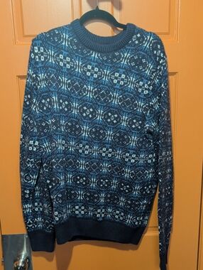 Men's Blue Patterned Crewneck Sweater